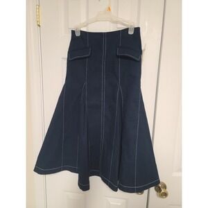 Maeve By Anthropologie Navy Blue Midi Skirt With White Stitching